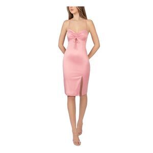 B DARLIN Womens Cinched Tie-front Lace-up Spaghetti Strap Sheath Dress